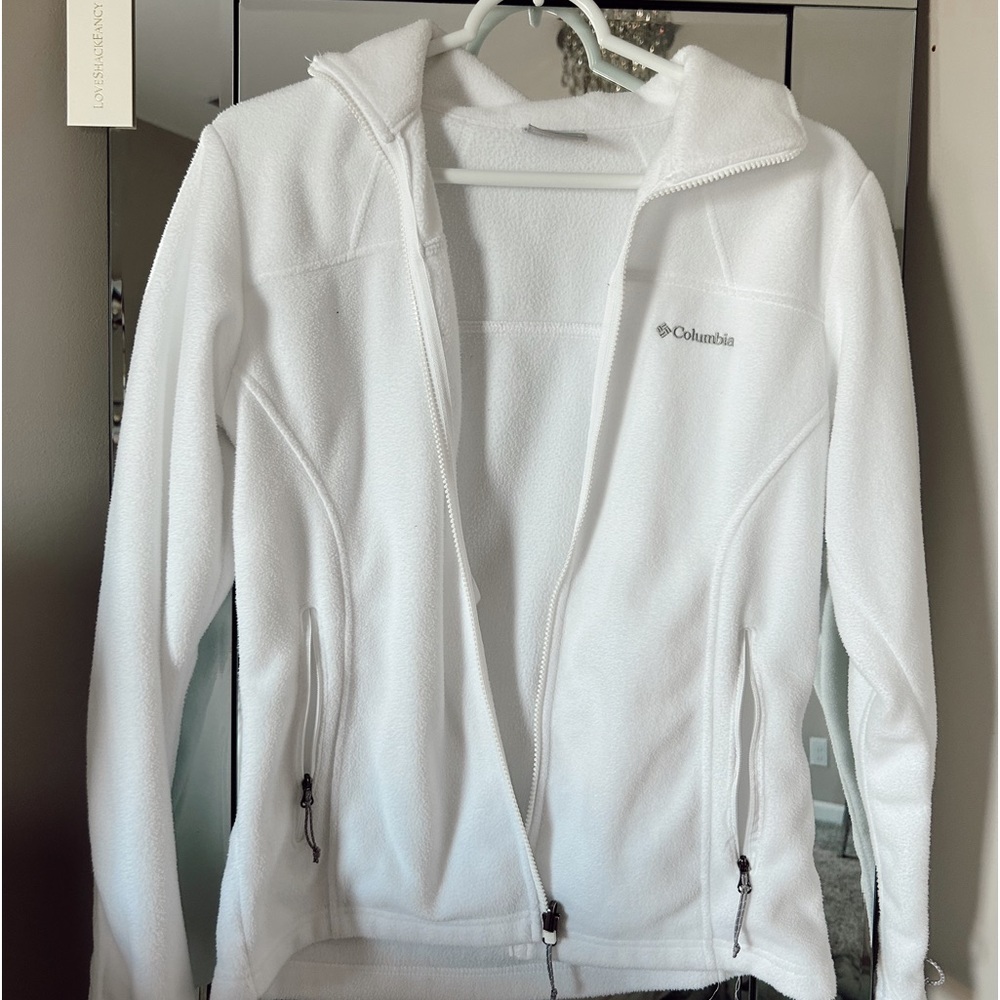 white Columbia zip-up jacket